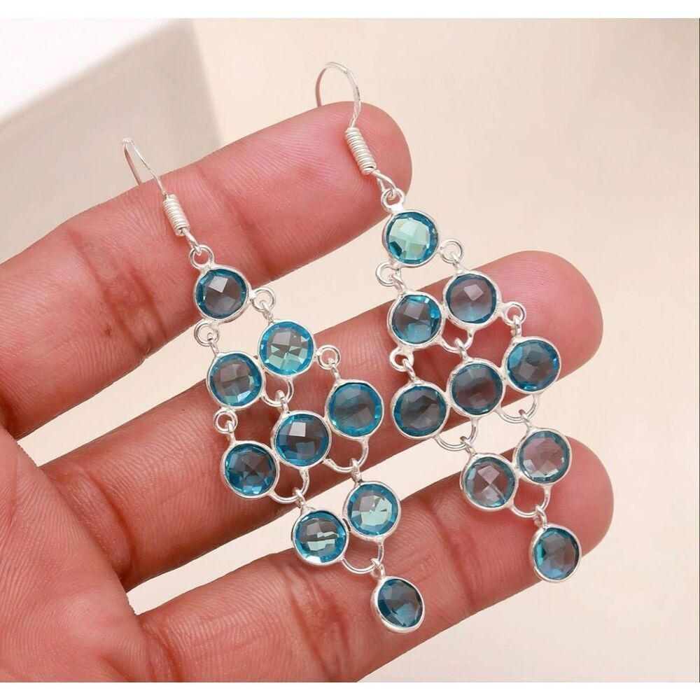 Blue Topaz Sterling Chandelier Earrings